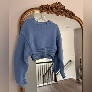 Cropped Blue Knit Sweater - Women Urban Outfitters